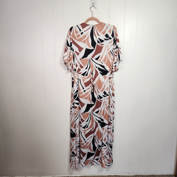 Tribal Femme Pink Tropical Maxi Shirt Dress V-Neck Womens Size Medium Flowy - Picture 5 of 12